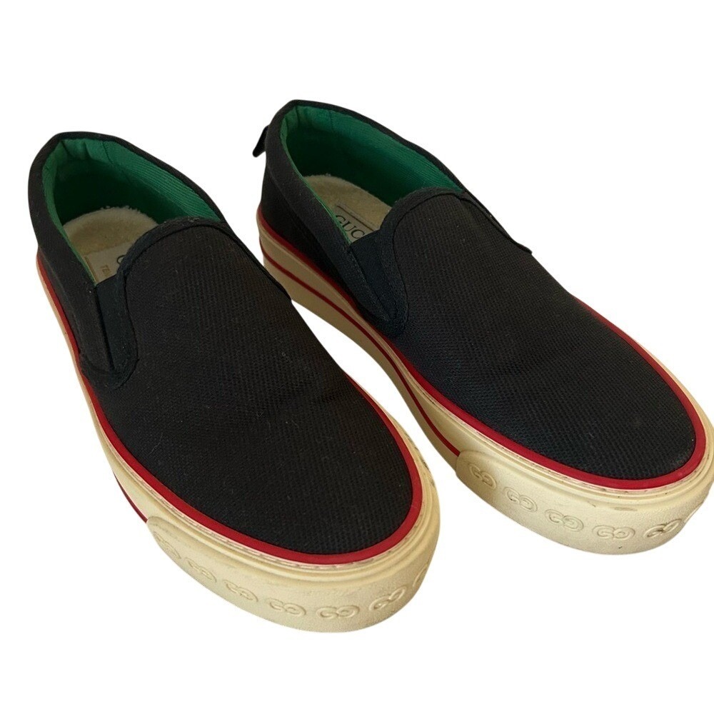 Gucci Tennis 1977 Black Canvas Slip On Sneakers Trainer Shoes Size EU 36